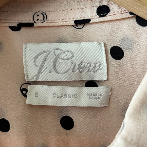 J.Crew Top Button Down Classic Fit Silk Mixed Dots Pink Blouse Happy Face Size 2 - Picture 5 of 11